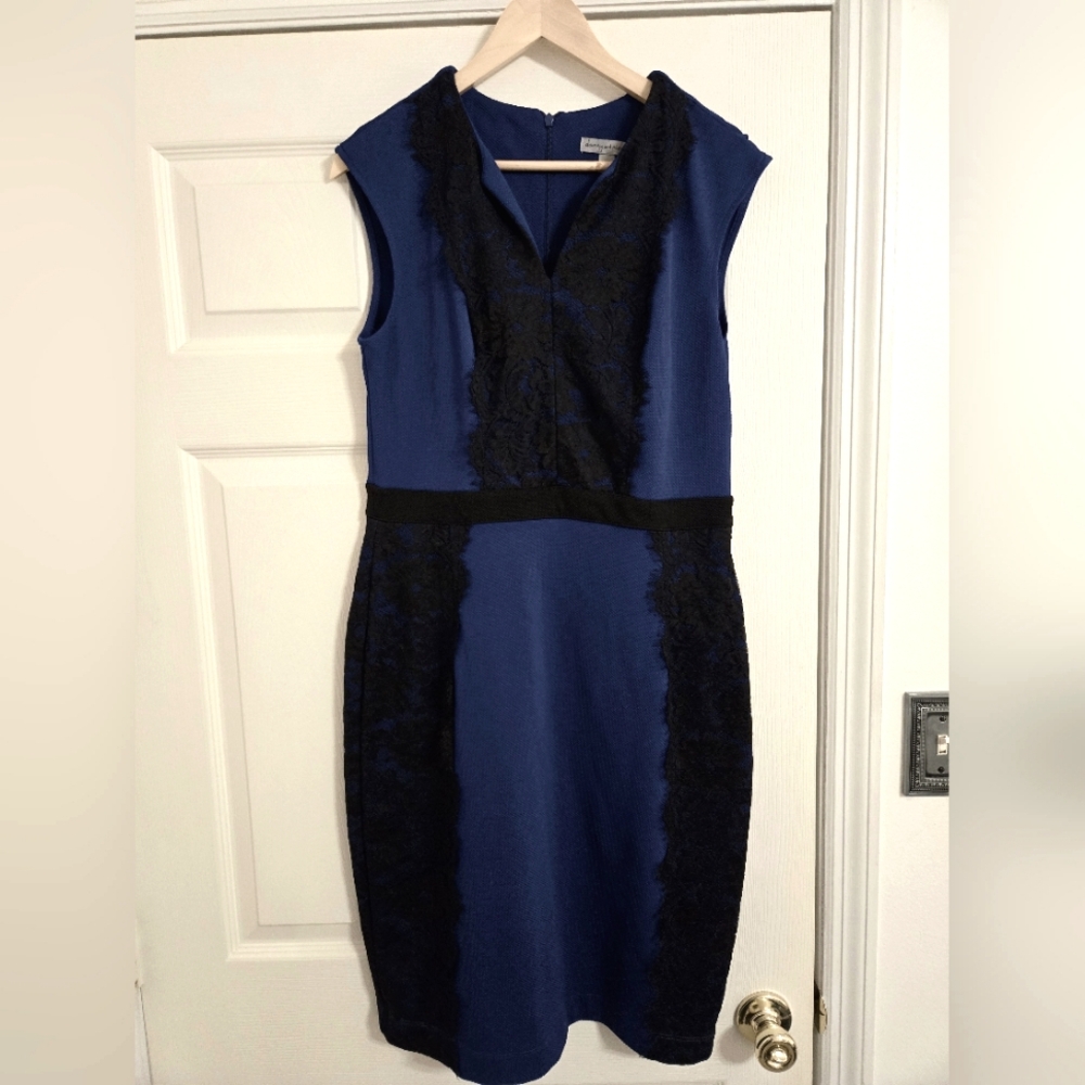 Danny And Nicole Elegant Blue and Black Lace Pencil Dress Size 12
